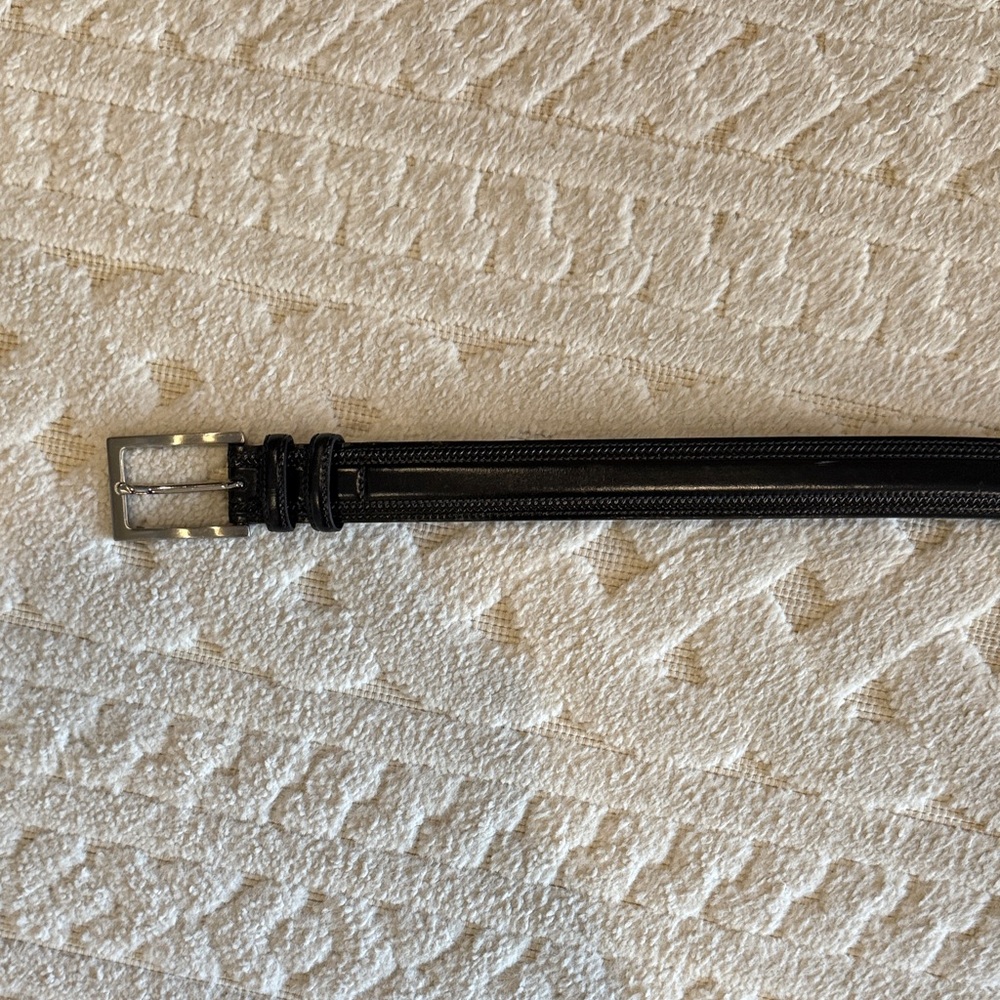 Black Leather Belt with Silver Buckle